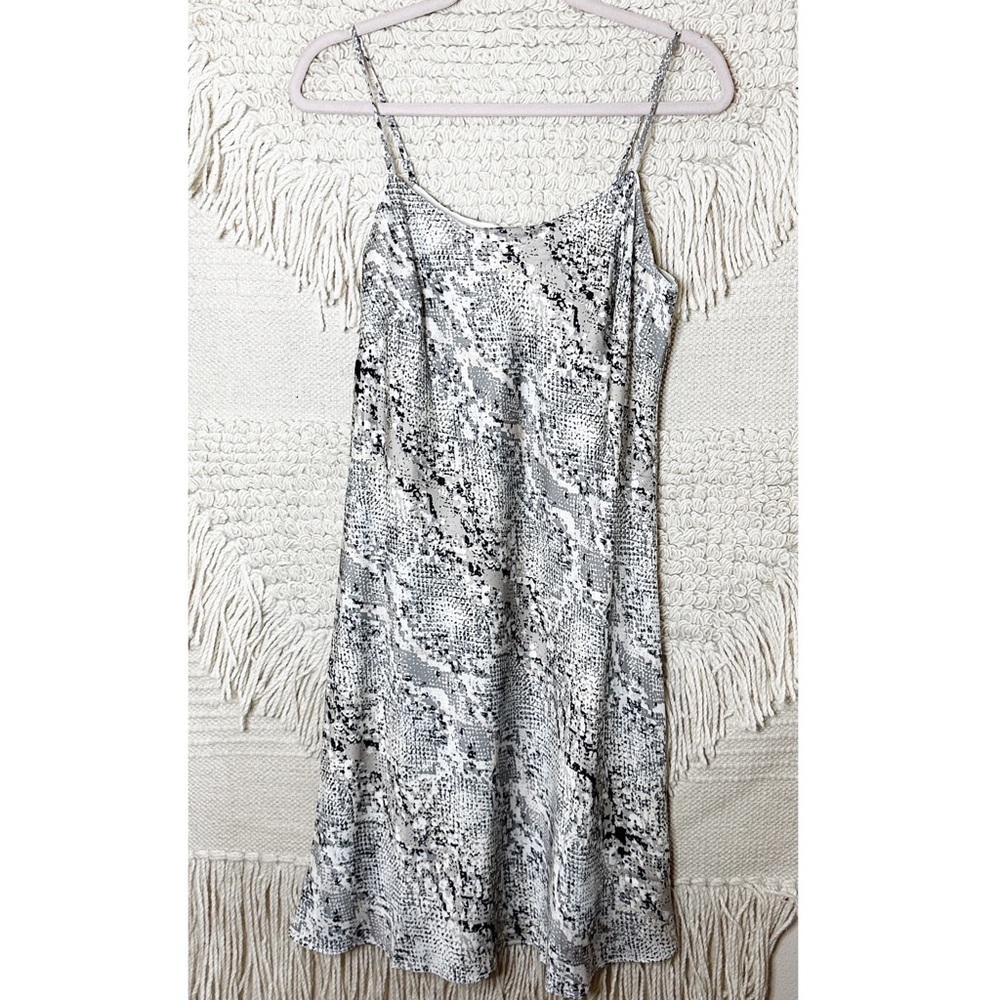 CALVIN KLEIN gray and white snakeskin satin slip mini dress 6 NEW